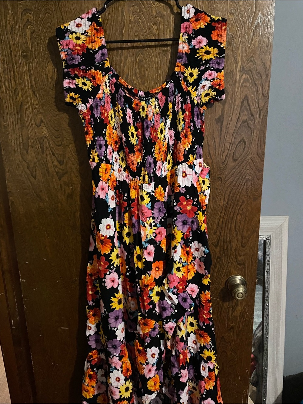 Black Floral Maxi Dress with Bright Multicolor Blooms